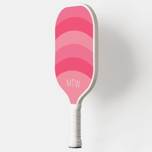 Eenvoudig Roze Strepen Wit Monogram Pickleball Paddle (Links)