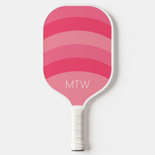 Eenvoudig Roze Strepen Wit Monogram Pickleball Paddle (Voorkant)