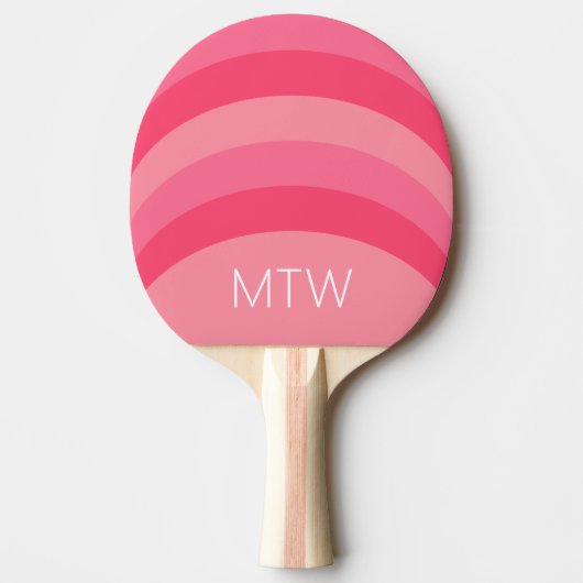 Eenvoudig Roze Strepen Wit Monogram Tafeltennisbatje (Voorkant)