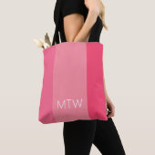 Eenvoudig Roze Strepen Wit Monogram Tote Bag (Dichtbij)
