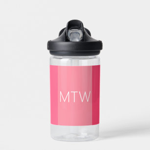Eenvoudig Roze Strepen Wit Monogram Waterfles