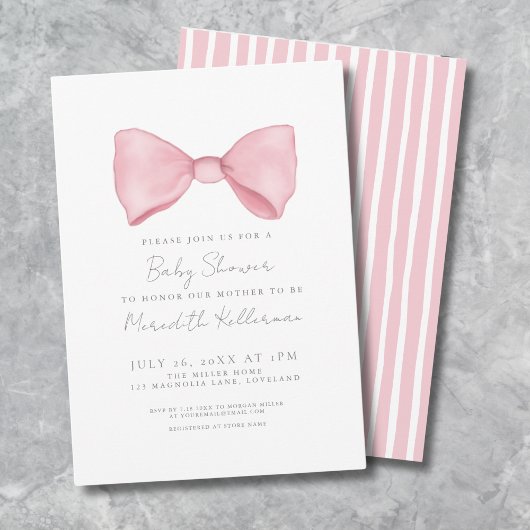 Eenvoudig roze strik Baby shower Kaart