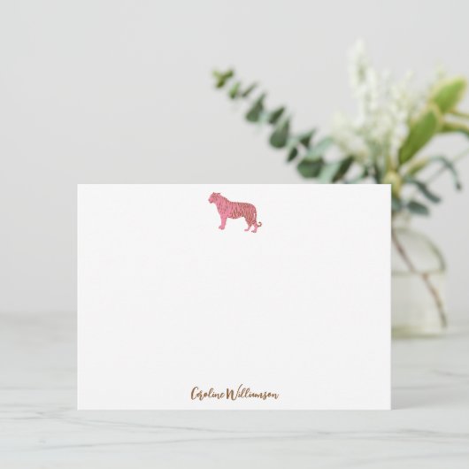 Eenvoudig Roze Tijger Script Persoonlijk Briefpapi Notitiekaartje (Staand voorkant)