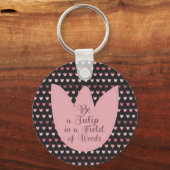 Eenvoudig Roze Tulpenpatroon met donkere achtergro Sleutelhanger (Voorkant)