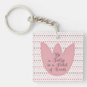 Eenvoudig roze tulpenpatroon sleutelhanger (voorkant)