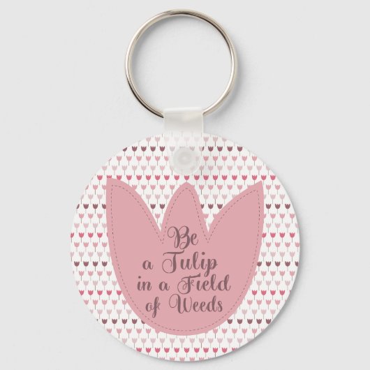 Eenvoudig roze tulpenpatroon sleutelhanger (Voorkant)