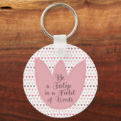 Eenvoudig roze tulpenpatroon sleutelhanger (Voorkant)