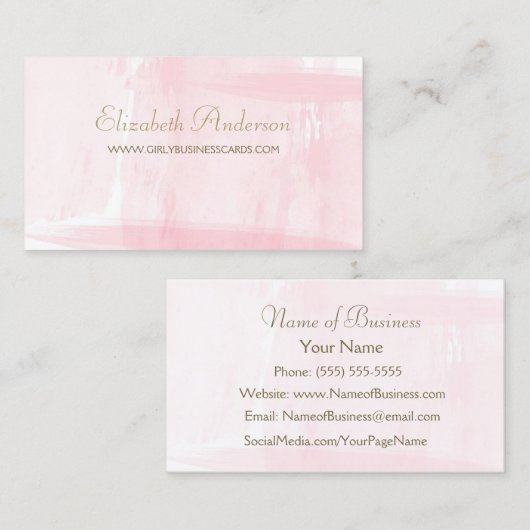 Eenvoudig roze Waterverf Elegant Gold Script Visitekaartje (Voorkant / Achterkant)