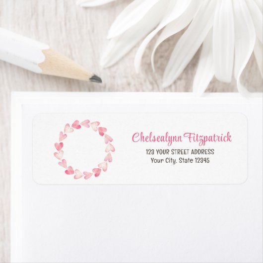 Eenvoudig roze Waterverf hartherstel adres Etiket (Insitu)