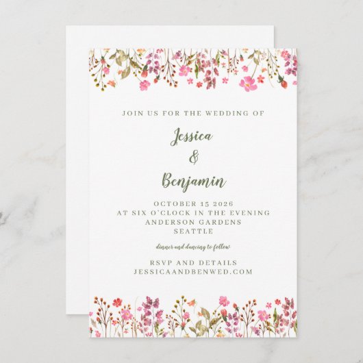 Eenvoudig roze wilde bloemen - Zwemgrens Kaart (Voorkant / Achterkant)