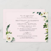 Eenvoudig roze wit bloemen beide ouders bruiloft kaart (Voorkant / Achterkant)