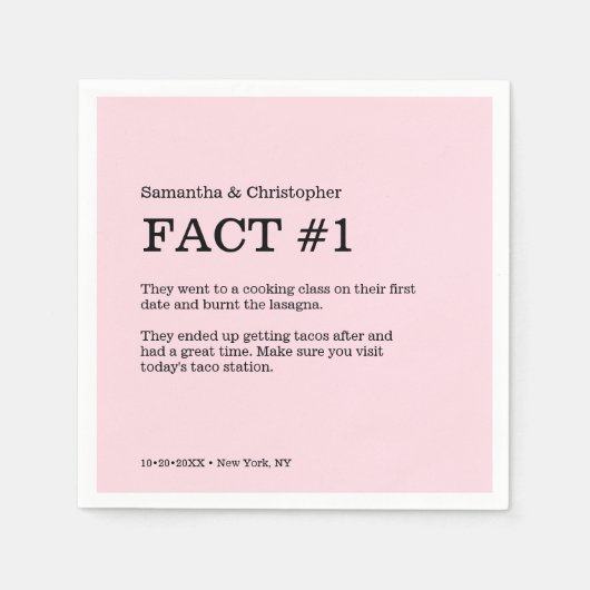 Eenvoudig roze wit bruiloft feit servet (Voorkant)