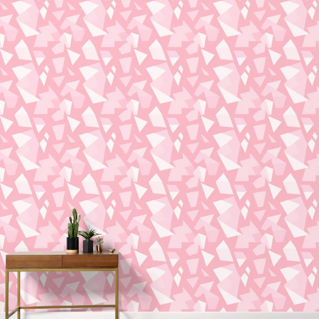 Eenvoudig roze & wit geometrisch | behang (Hal)