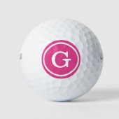 Eenvoudig roze witte monogram met cirkelrand golfballen (Voorkant)
