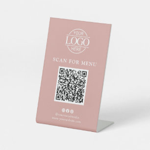 Eenvoudig Roze Zakelijk Logo Contactloos QR Code M Reclamebord Met Voetstuk