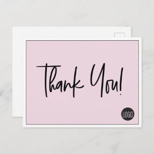 Eenvoudig Roze Zwart Bedrijf Logo Custom Bedankt Briefkaart