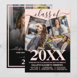 Eenvoudig roze zwart ombre Afstuderen Foto Collage Kaart