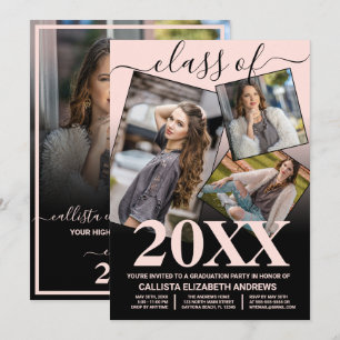 Eenvoudig roze zwart ombre Afstuderen Foto Collage Kaart