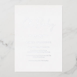 Eenvoudig Rustaag Schrift Elegante Babyborrel Zilv Folie Uitnodiging
