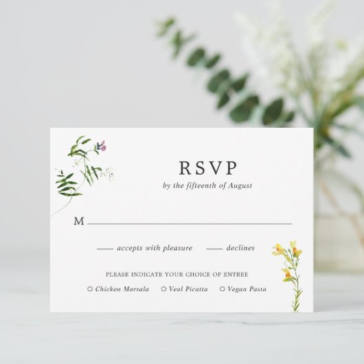 Eenvoudig Rustic Boho Floral Wildflower Korting RSVP Kaartje (Staand voorkant)