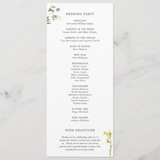 Eenvoudig Rustic Boho Floral Wildflower Wedding Programmakaart (Achterkant)