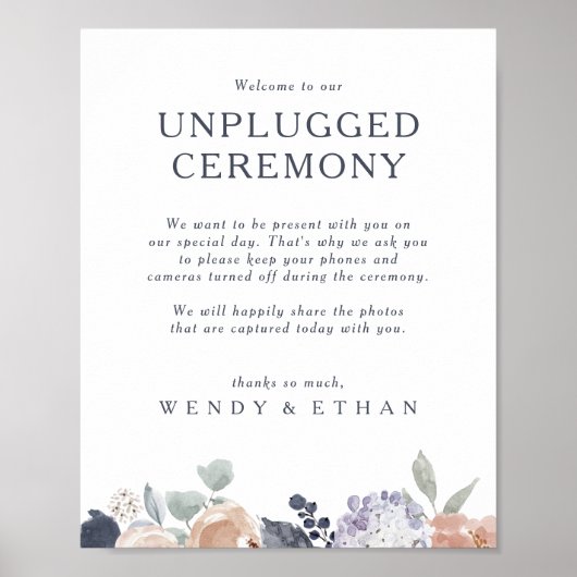 Eenvoudig Rustic Floral Unplugged Ceremony-teken Poster (Voorkant)