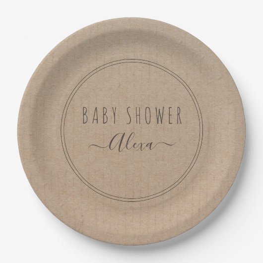  eenvoudig Rustic Kraft Paper Baby shower Papieren Bordje (Voorkant)