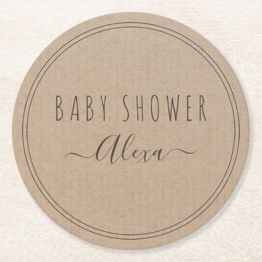  eenvoudig Rustic Kraft Paper Baby shower Ronde Kartonnen Onderzetter (Voorkant)