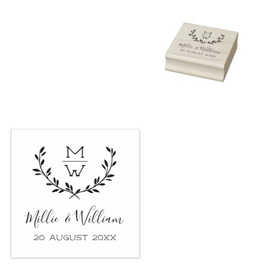 Eenvoudig Rustic Monogram met aangepast huwelijk Rubberstempel (Gestempeld)
