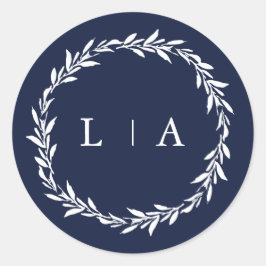 Eenvoudig Rustic Navy Blue Modern Greenery Ronde Sticker