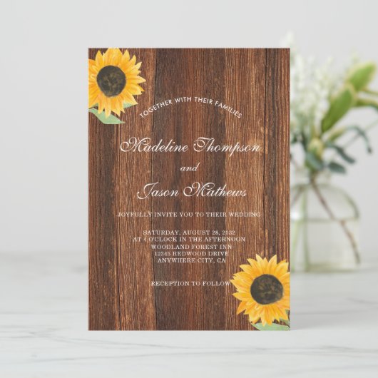 Eenvoudig Rustic Sunflower Wedding Kaart (Staand voorkant)