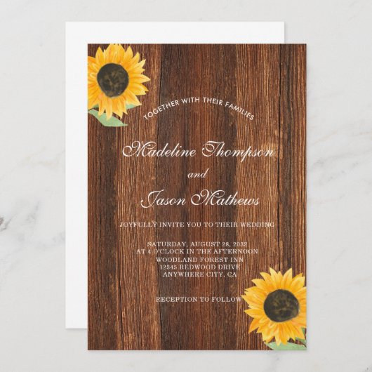 Eenvoudig Rustic Sunflower Wedding Kaart (Voorkant / Achterkant)