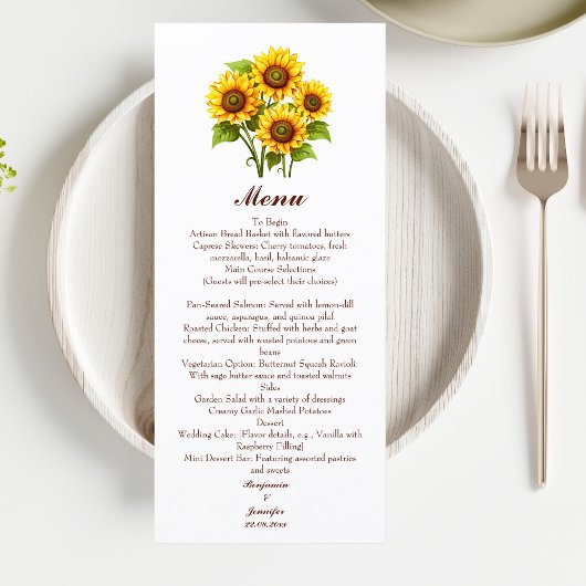 Eenvoudig Rustic Sunflower Wedding Menu