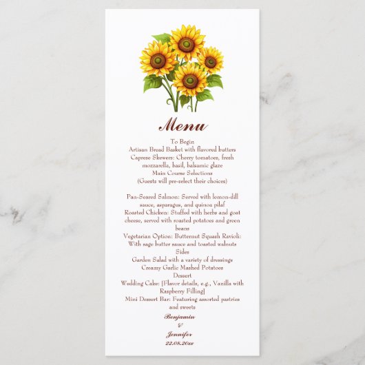 Eenvoudig Rustic Sunflower Wedding Menu (Voorkant)