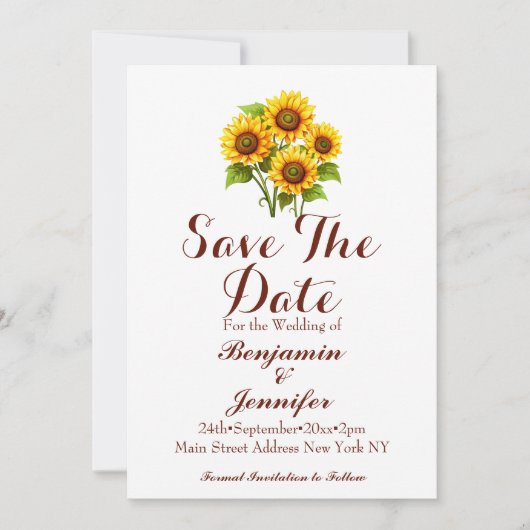 Eenvoudig Rustic Sunflower Wedding Save The Date (Voorkant)