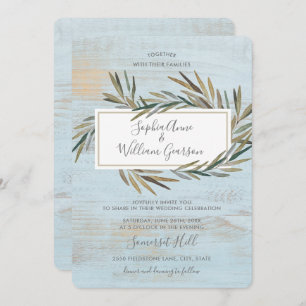 Eenvoudig Rustic Wedding Blue Wood & Waterverf Her Kaart
