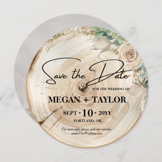 Eenvoudig Rustic Wood Bespaar de datum van het huw Kaart (Voorkant / Achterkant)