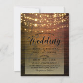 Eenvoudig Rustic Wood Dark Lights String bruiloft  Kaart (Voorkant)