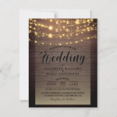 Eenvoudig Rustic Wood Dark Lights String bruiloft Kaart (Voorkant)