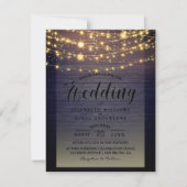 Eenvoudig Rustic Wood Dark Lights String bruiloft Kaart (Voorkant)