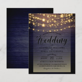 Eenvoudig Rustic Wood Dark Lights String bruiloft Kaart