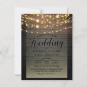 Eenvoudig Rustic Wood Dark Lights String bruiloft Kaart (Voorkant)
