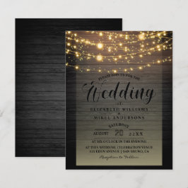 Eenvoudig Rustic Wood Dark Lights String bruiloft Kaart