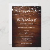 Eenvoudig Rustic Wood en String Lights Wedding Kaart (Voorkant)