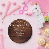 Eenvoudig Rustic Wood en String Lights Wedding Papieren Bordje (Feest)