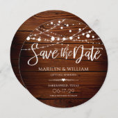 Eenvoudig Rustic Wood en String Lights Wedding Save The Date (Voorkant / Achterkant)
