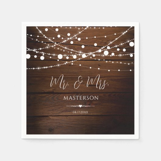 Eenvoudig Rustic Wood en String Lights Wedding Servet (Voorkant)