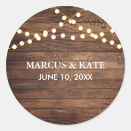 Eenvoudig Rustic Wood Vintage Wedding Ronde Sticker