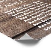 Eenvoudig Rustic Wood Wedding Seating Chart Poster (Hoek)