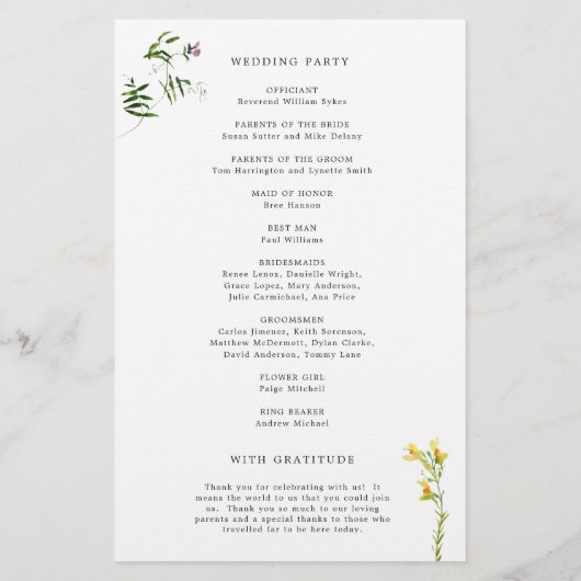 Eenvoudig Rustiek Bloem Wildbloem Huwelijksprogram (Achterkant)